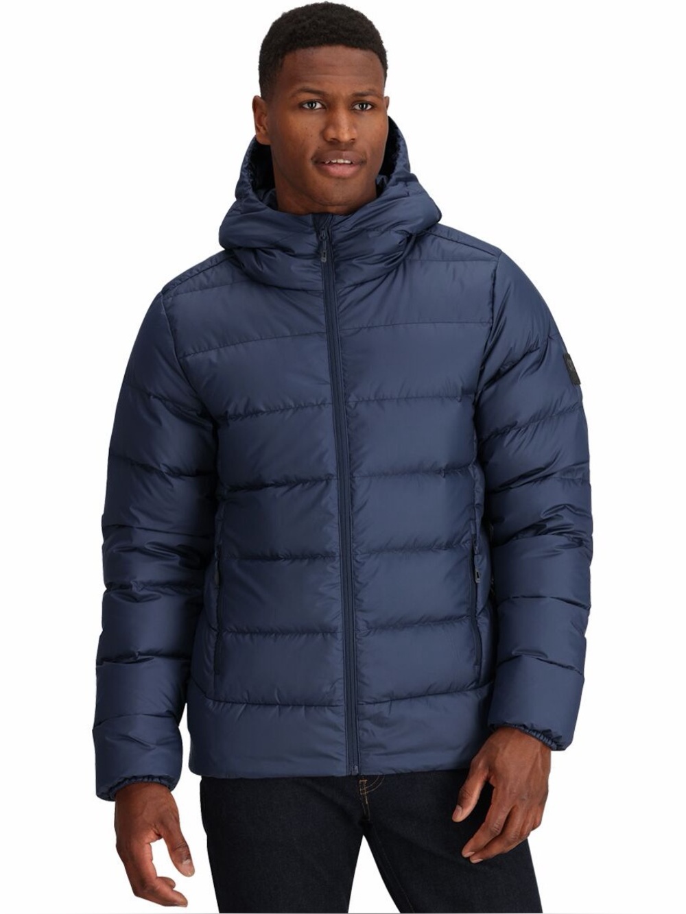Outdoor Research Coldfront Down Hooded Jacket Men’s XL Navy Puffer Duck Down